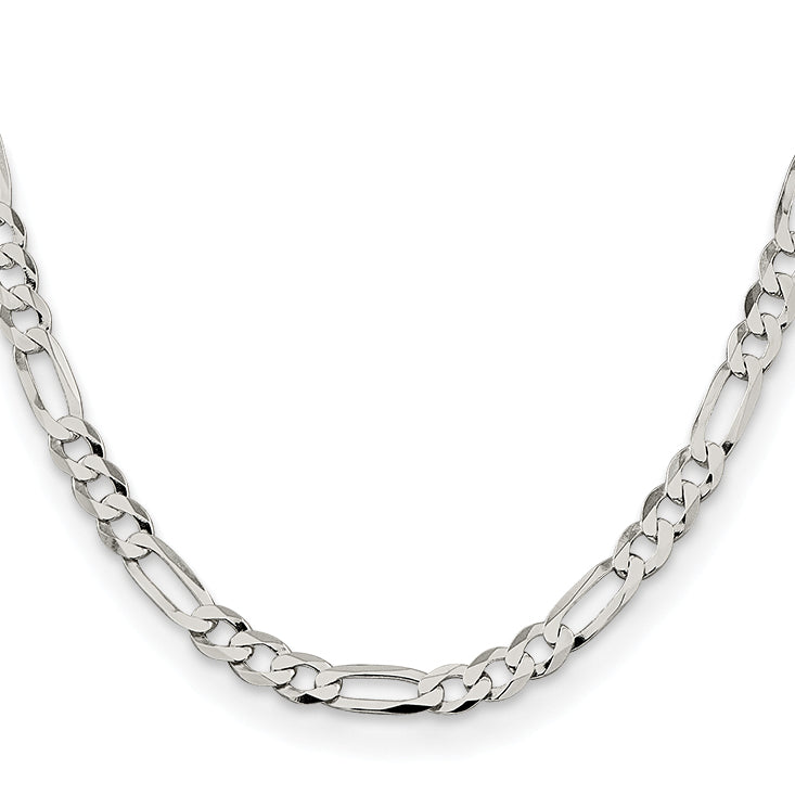 26 Inch Sterling Silver 7.0mm Lightweight Flat Figaro Chain Necklace