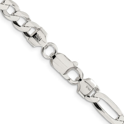 18 Inch Sterling Silver 7.0mm Lightweight Flat Figaro Chain Necklace