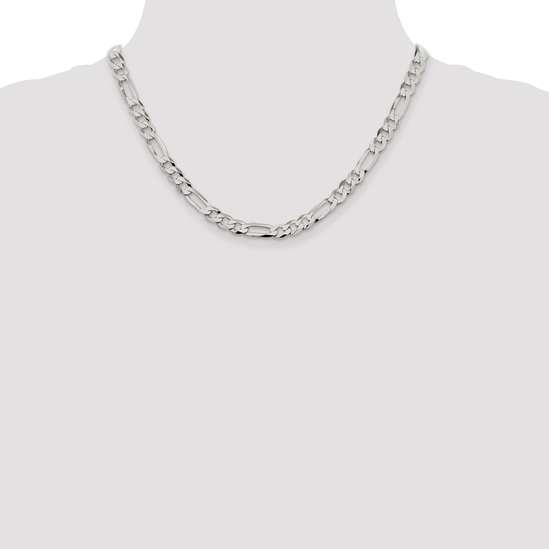 18 Inch Sterling Silver 7.0mm Lightweight Flat Figaro Chain Necklace