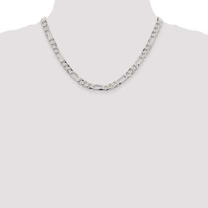 18 Inch Sterling Silver 7.0mm Lightweight Flat Figaro Chain Necklace