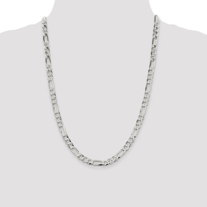 24 Inch Sterling Silver 7.0mm Lightweight Flat Figaro Chain Necklace