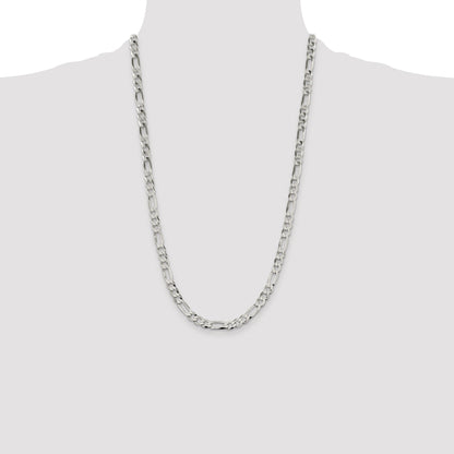 26 Inch Sterling Silver 7.0mm Lightweight Flat Figaro Chain Necklace