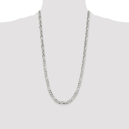28 Inch Sterling Silver 7.0mm Lightweight Flat Figaro Chain Necklace