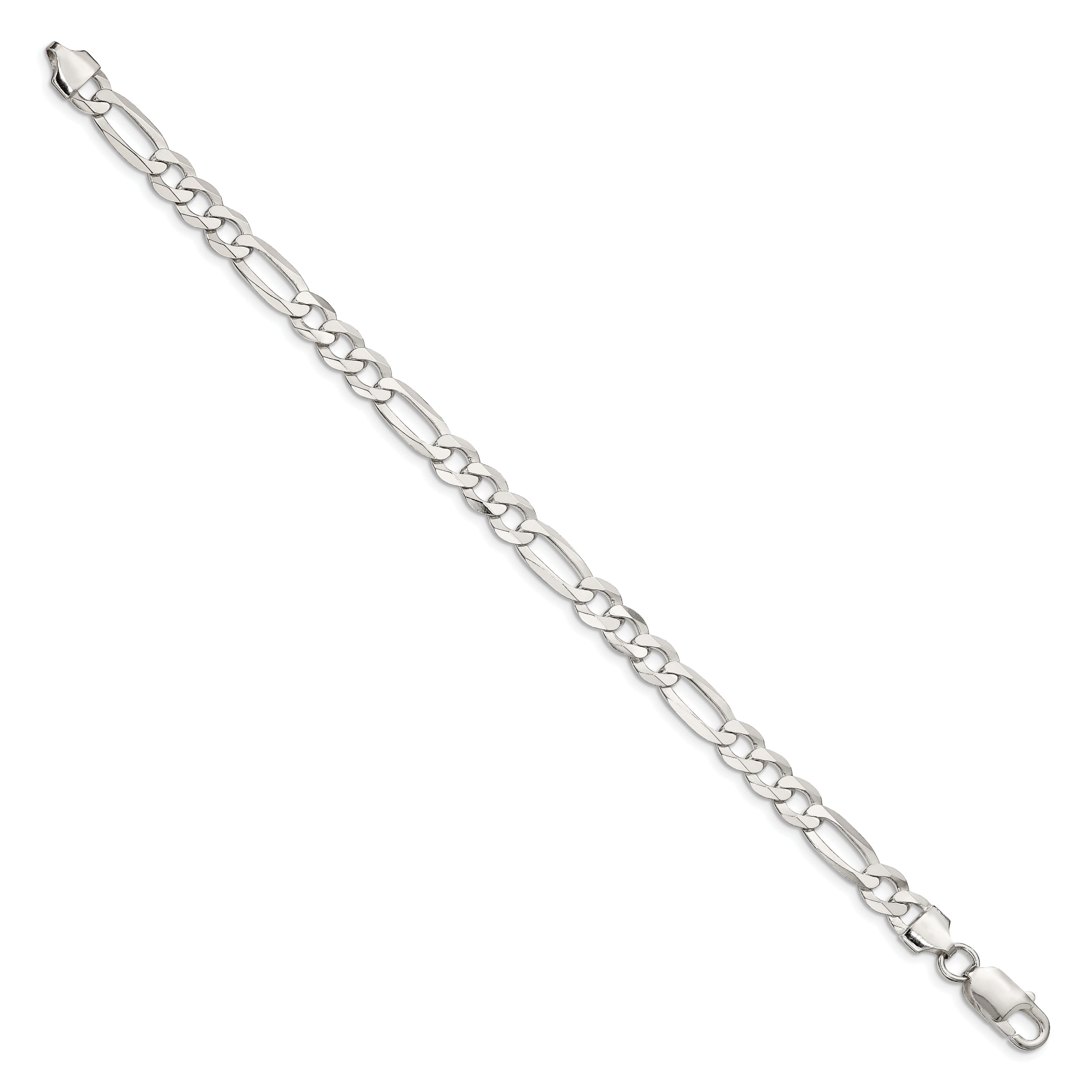7 Inch Sterling Silver 7.0mm Lightweight Flat Figaro Chain Bracelet