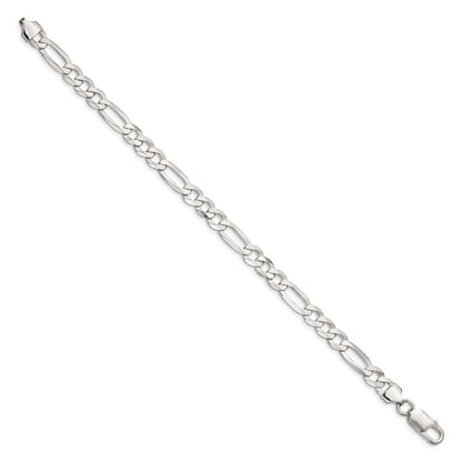 9 Inch Sterling Silver 7.0mm Lightweight Flat Figaro Chain Bracelet