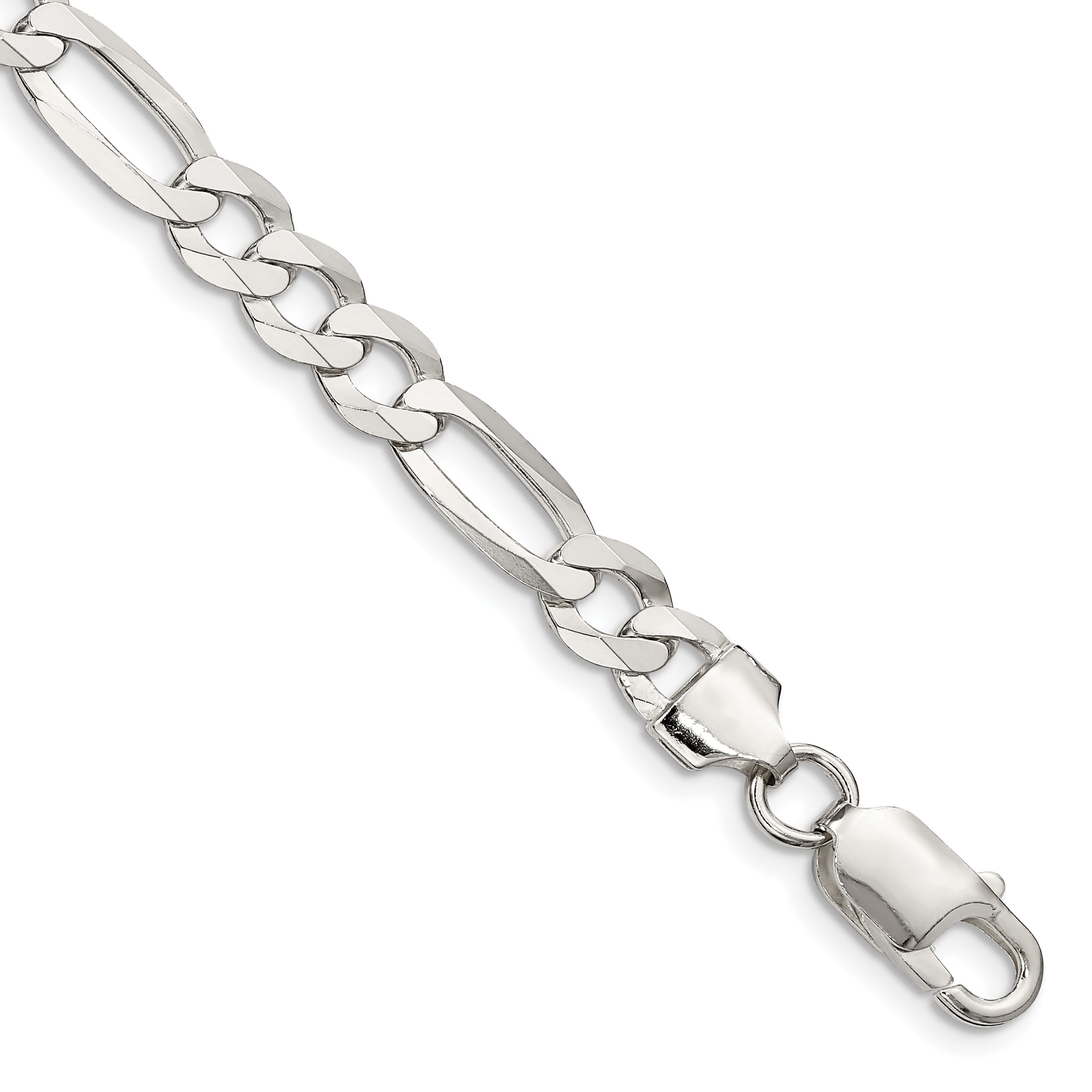 7 Inch Sterling Silver 7.0mm Lightweight Flat Figaro Chain Bracelet