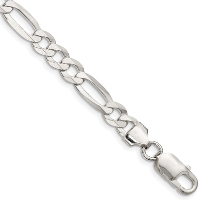 9 Inch Sterling Silver 7.0mm Lightweight Flat Figaro Chain Bracelet