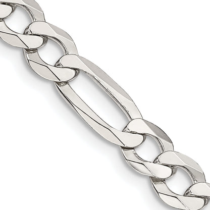 24 Inch Sterling Silver 7.0mm Lightweight Flat Figaro Chain Necklace
