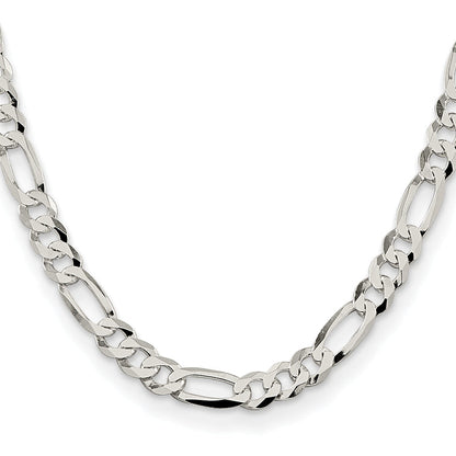 26 Inch Sterling Silver 8.5mm Lightweight Flat Figaro Chain Necklace