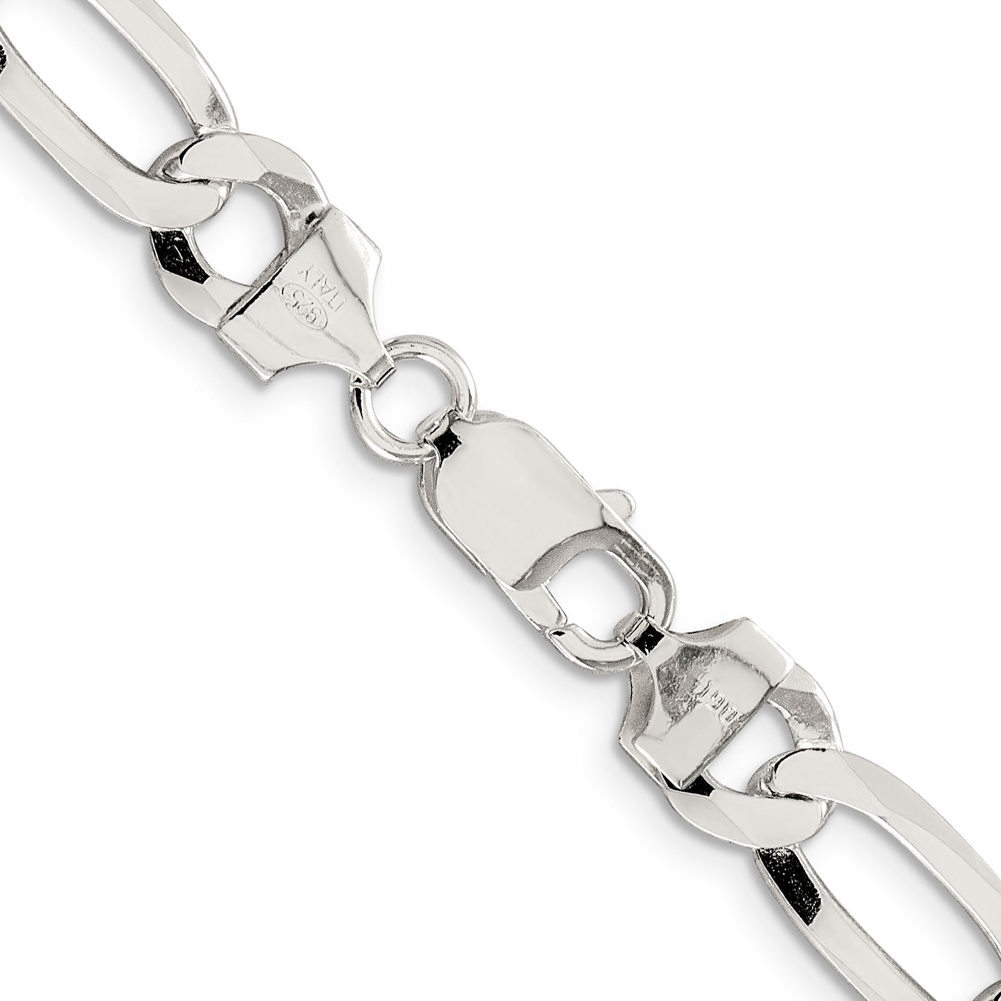 22 Inch Sterling Silver 8.5mm Lightweight Flat Figaro Chain Necklace