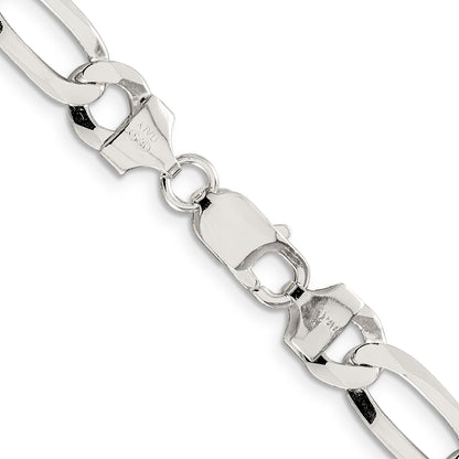 22 Inch Sterling Silver 8.5mm Lightweight Flat Figaro Chain Necklace