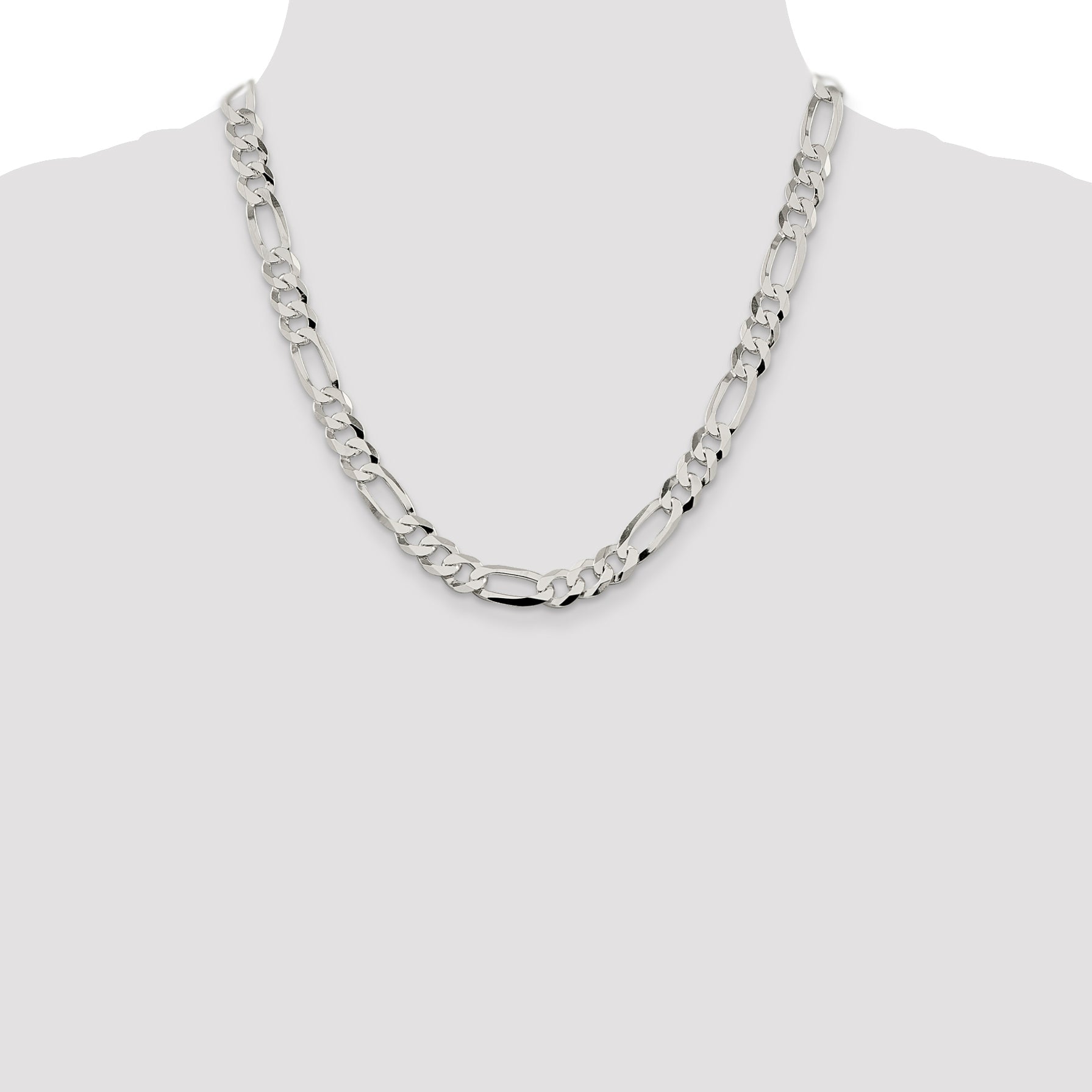 20 Inch Sterling Silver 8.5mm Lightweight Flat Figaro Chain Necklace