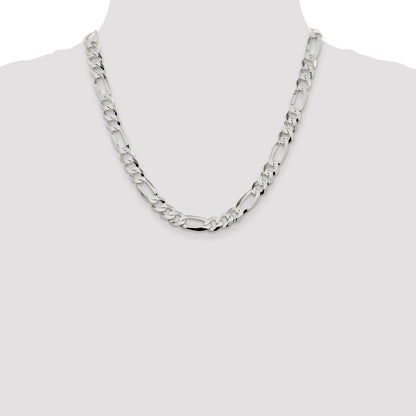 20 Inch Sterling Silver 8.5mm Lightweight Flat Figaro Chain Necklace