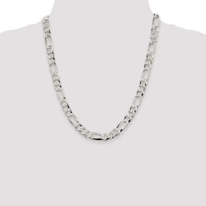 22 Inch Sterling Silver 8.5mm Lightweight Flat Figaro Chain Necklace