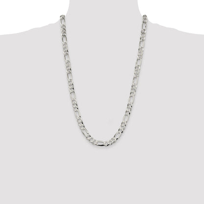 26 Inch Sterling Silver 8.5mm Lightweight Flat Figaro Chain Necklace
