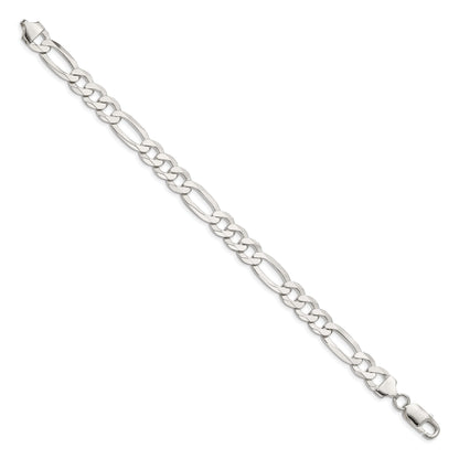 7 Inch Sterling Silver 8.5mm Lightweight Flat Figaro Chain Bracelet