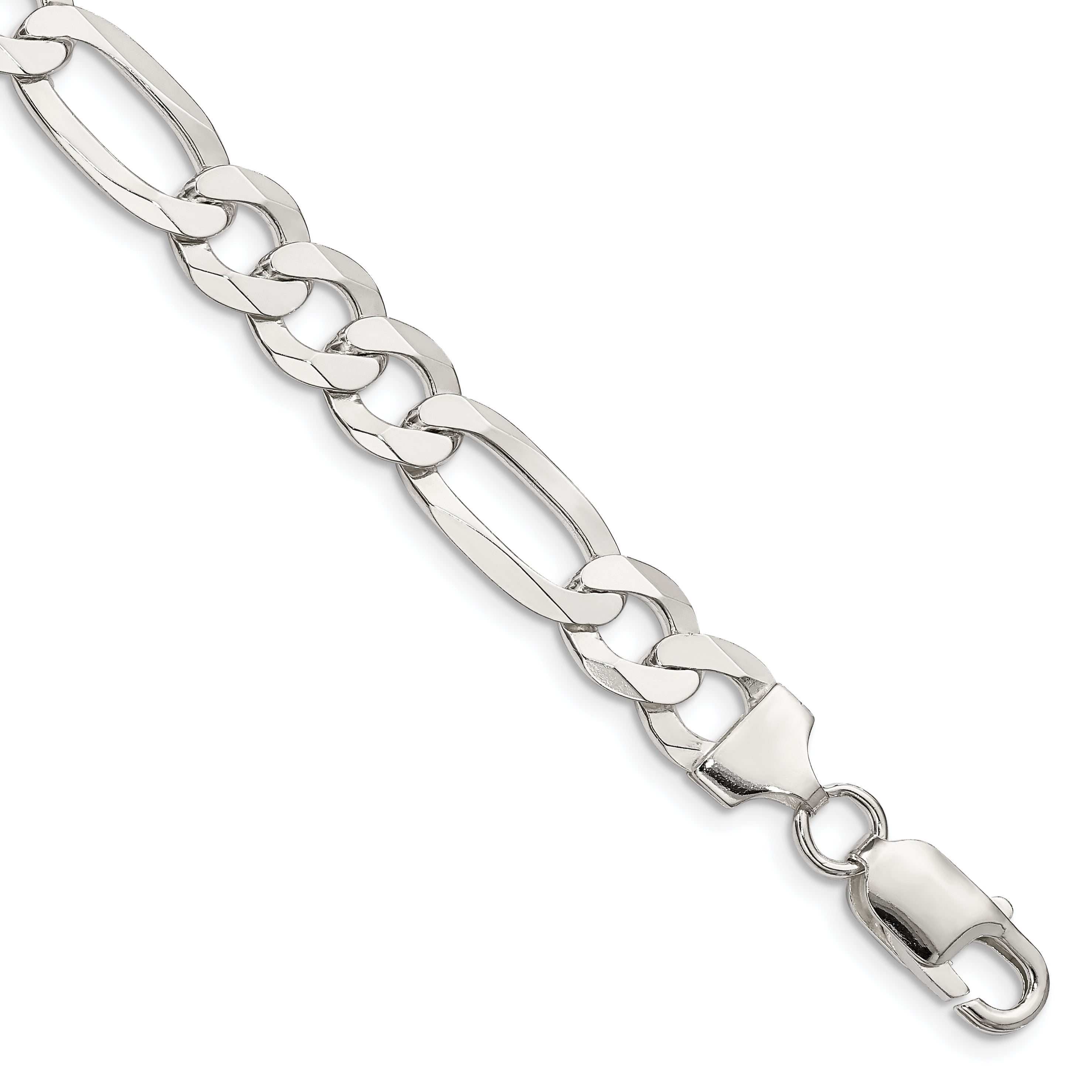 7 Inch Sterling Silver 8.5mm Lightweight Flat Figaro Chain Bracelet