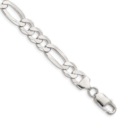 8 Inch Sterling Silver 8.5mm Lightweight Flat Figaro Chain Bracelet