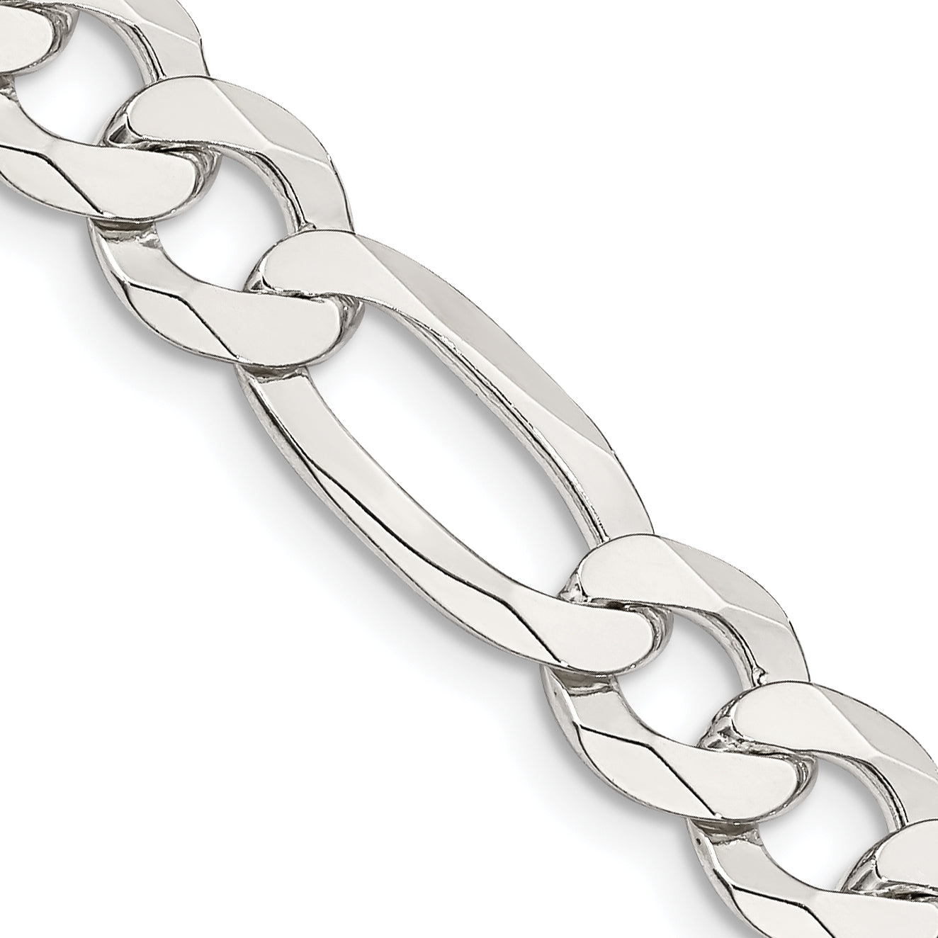 20 Inch Sterling Silver 8.5mm Lightweight Flat Figaro Chain Necklace