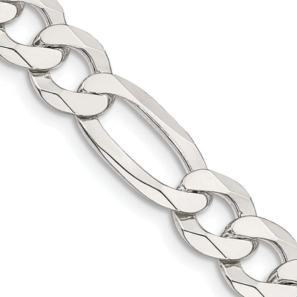 26 Inch Sterling Silver 8.5mm Lightweight Flat Figaro Chain Necklace