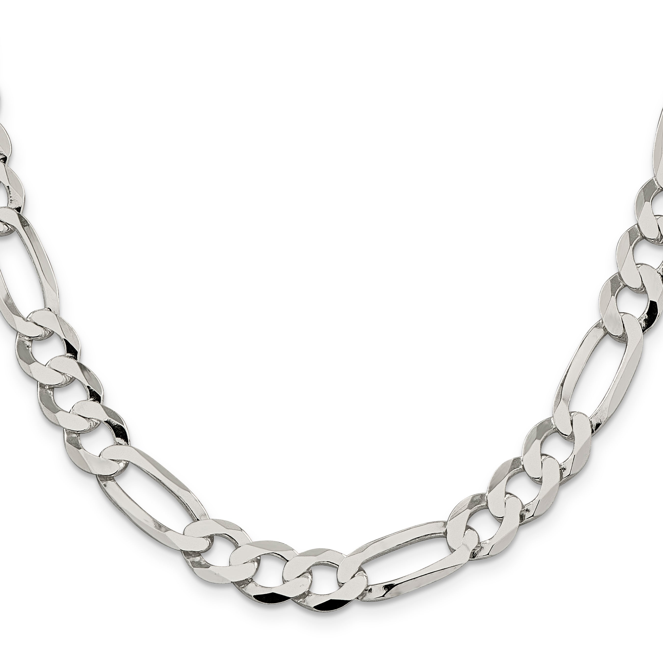 26 Inch Sterling Silver 9.7mm Lightweight Flat Figaro Chain Necklace