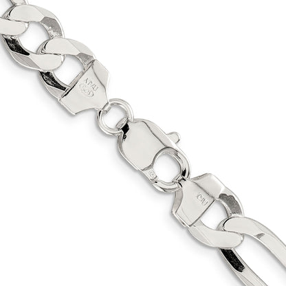 28 Inch Sterling Silver 9.7mm Lightweight Flat Figaro Chain Necklace