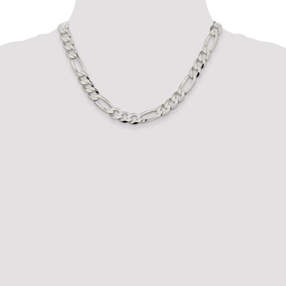 18 Inch Sterling Silver 9.7mm Lightweight Flat Figaro Chain Necklace