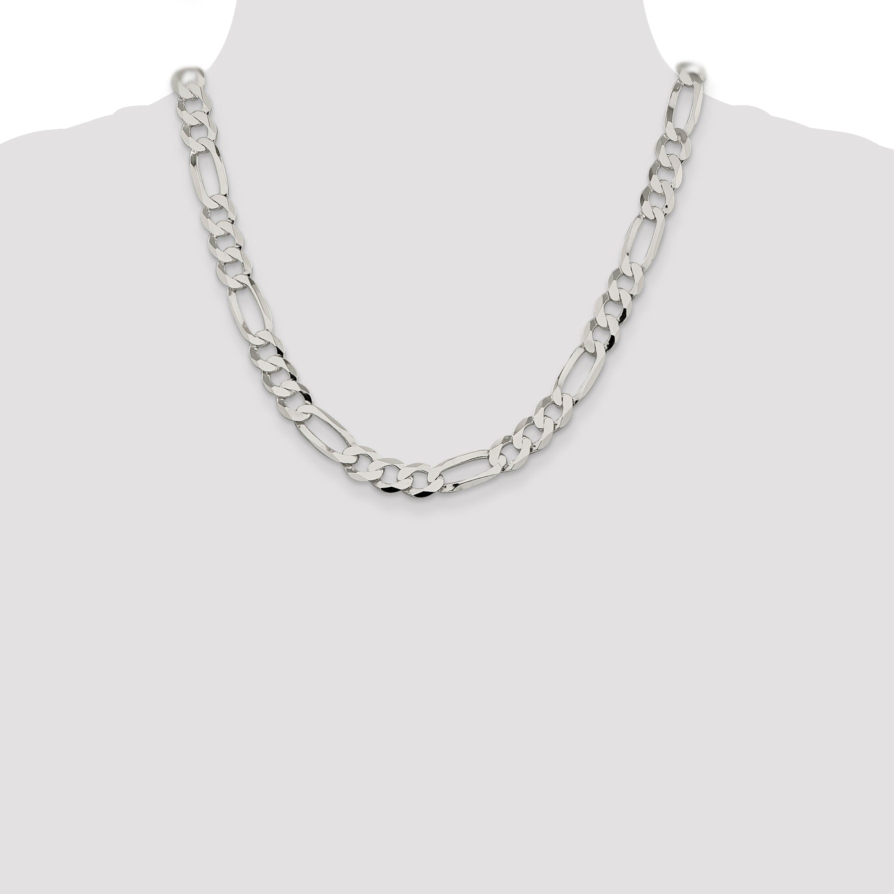 20 Inch Sterling Silver 9.7mm Lightweight Flat Figaro Chain Necklace