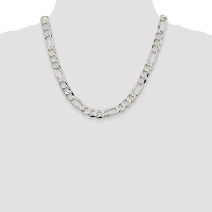 20 Inch Sterling Silver 9.7mm Lightweight Flat Figaro Chain Necklace