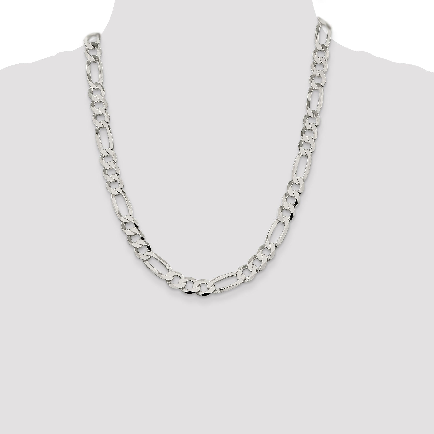 22 Inch Sterling Silver 9.7mm Lightweight Flat Figaro Chain Necklace