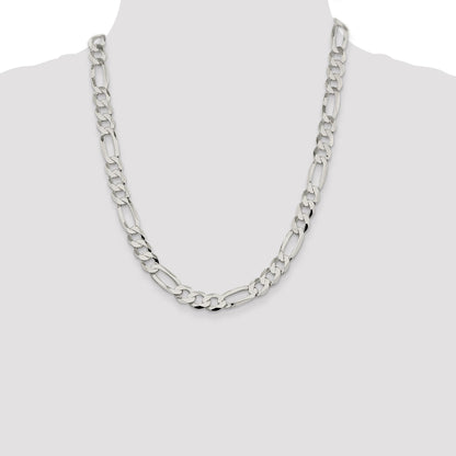 22 Inch Sterling Silver 9.7mm Lightweight Flat Figaro Chain Necklace