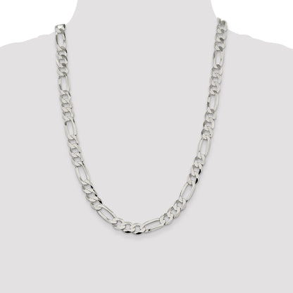 24 Inch Sterling Silver 9.7mm Lightweight Flat Figaro Chain Necklace