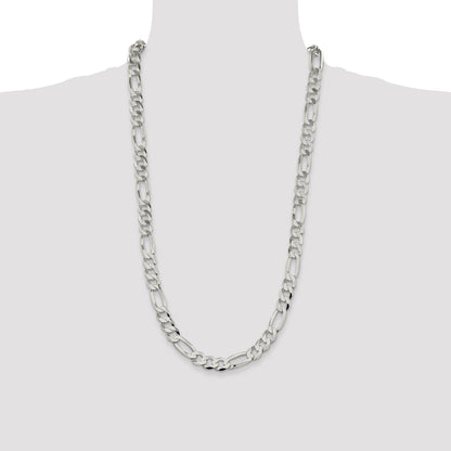 28 Inch Sterling Silver 9.7mm Lightweight Flat Figaro Chain Necklace