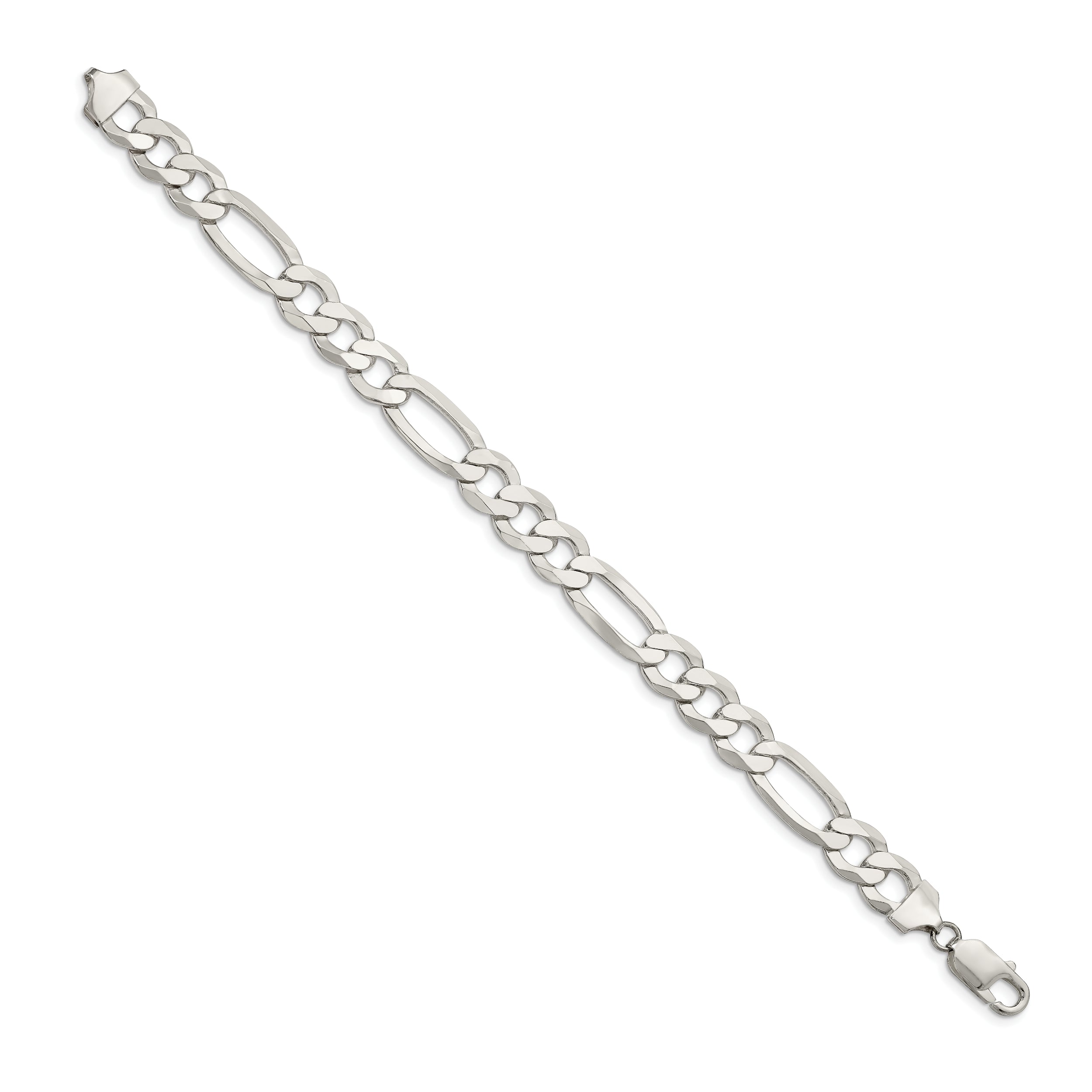 8 Inch Sterling Silver 9.7mm Lightweight Flat Figaro Chain Bracelet