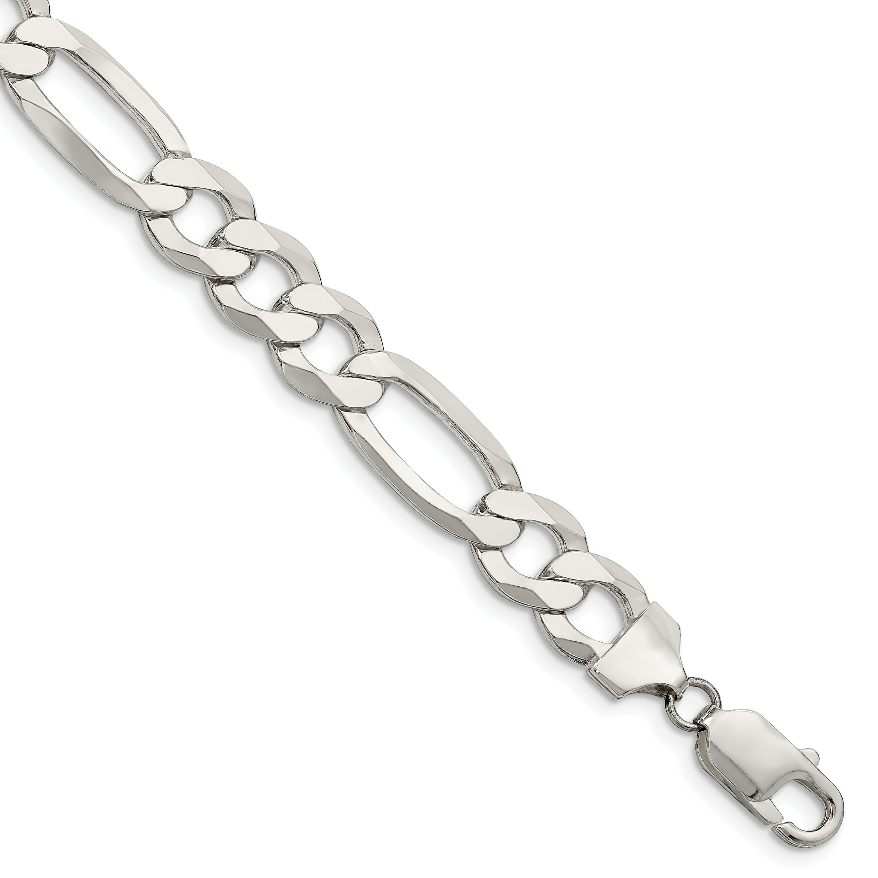 9 Inch Sterling Silver 9.7mm Lightweight Flat Figaro Chain Bracelet