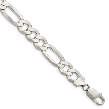 9 Inch Sterling Silver 9.7mm Lightweight Flat Figaro Chain Bracelet