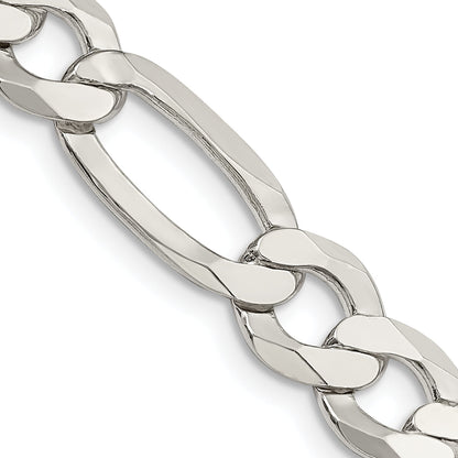 26 Inch Sterling Silver 9.7mm Lightweight Flat Figaro Chain Necklace
