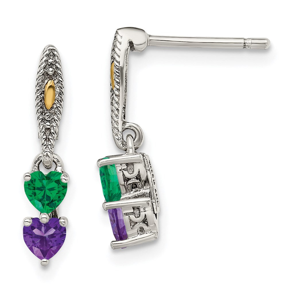 14K/Silver Two-Tone Sterling Silver Antiqued W/14K 2-Stone Mother'S Earring Mounting