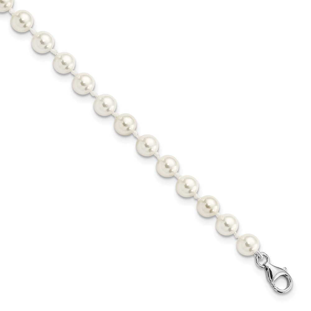 Sterling Silver Majestik Rhodium-Plated 5-6mm Imitation Shell Pearl And Cz 8.5 Inch Anklet With 2 Extender