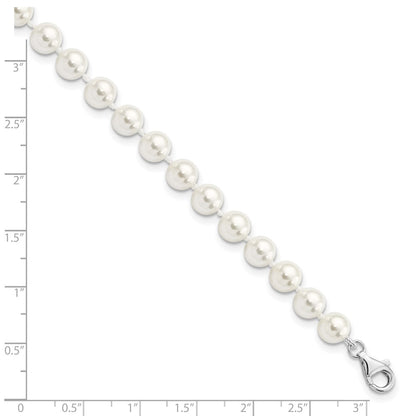 Sterling Silver Majestik Rhodium-Plated 7-8mm Imitation Shell Pearl And Cz 8.5 Inch Anklet With 2 Extender