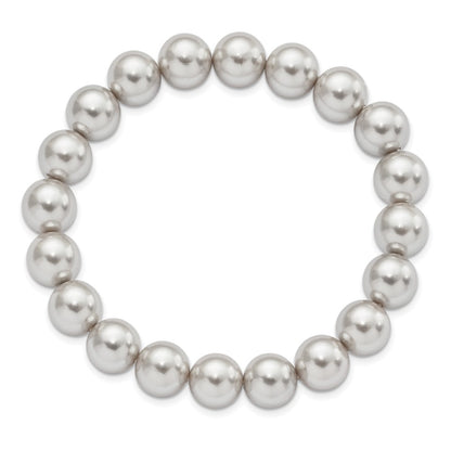 Fashion Majestik 10-11mm Grey Imitation Shell Pearl Stretch Bracelet