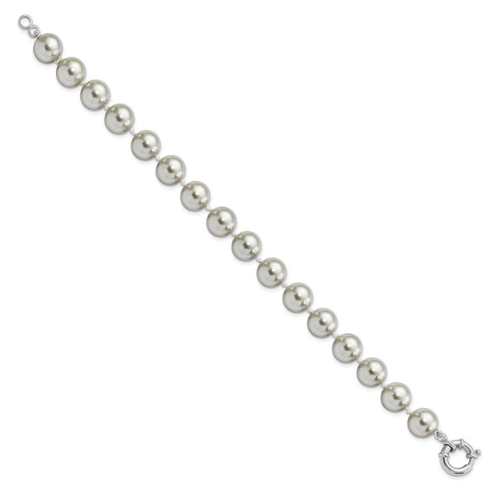 7.5 Inch Majestik Sterling Silver Rhodium-Plated 10-11mm Grey Imitation Shell Pearl Hand-Knotted Bracelet