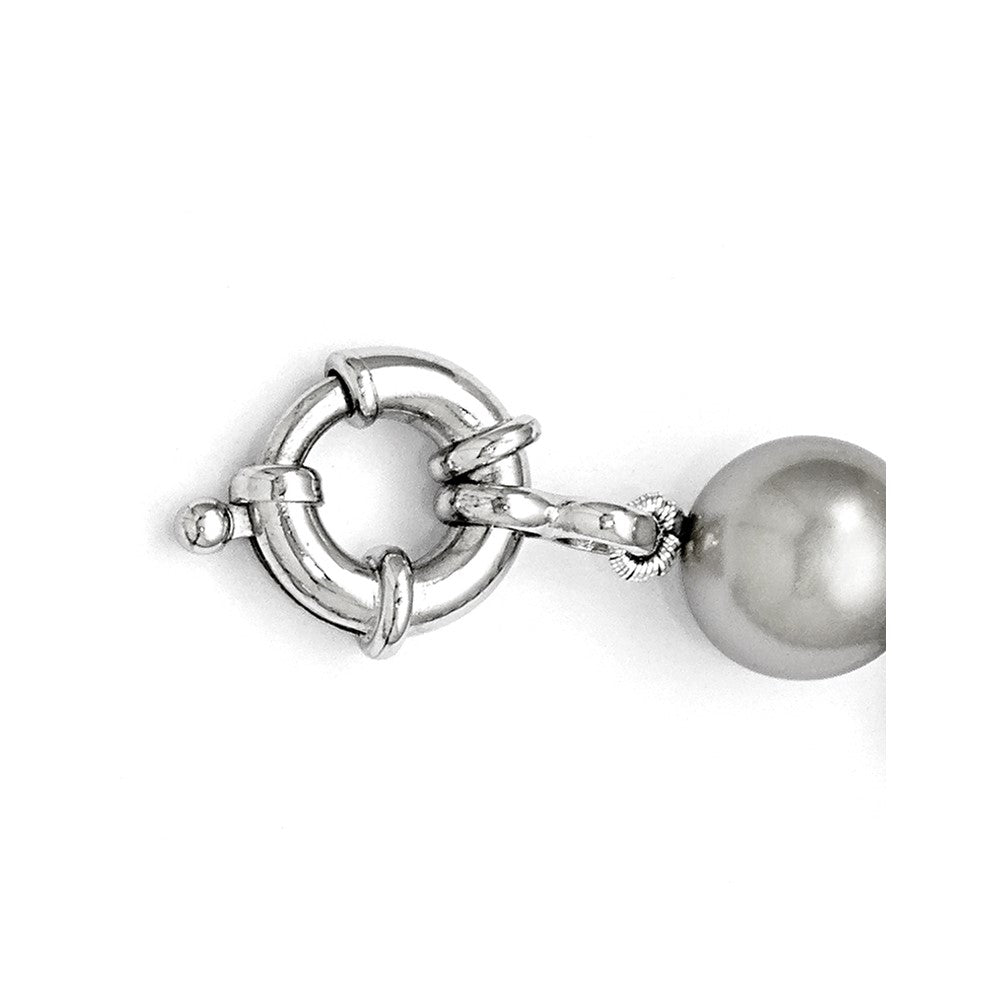 7.5 Inch Majestik Sterling Silver Rhodium-Plated 10-11mm Grey Imitation Shell Pearl Hand-Knotted Bracelet