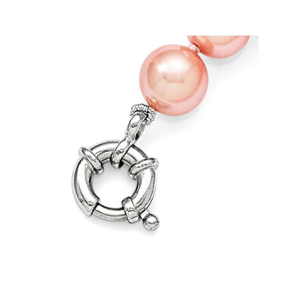 7.5 Inch Majestik Sterling Silver Rhodium-Plated 10-11mm Pink Imitation Shell Pearl Hand-Knotted Bracelet