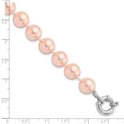 7.5 Inch Majestik Sterling Silver Rhodium-Plated 10-11mm Pink Imitation Shell Pearl Hand-Knotted Bracelet