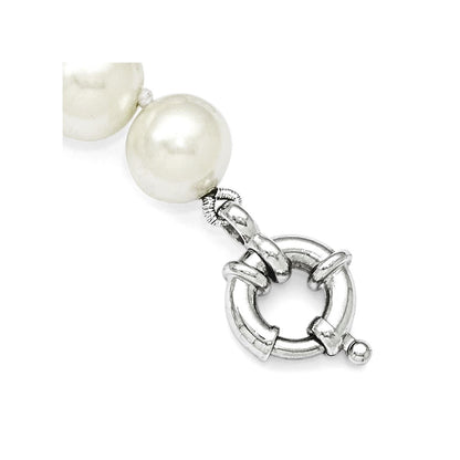 7.5 Inch Majestik Sterling Silver Rhodium-Plated 10-11mm Imitation Shell Pearl Hand-Knotted Bracelet
