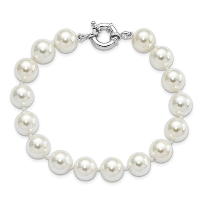 7.5 Inch Majestik Sterling Silver Rhodium-Plated 10-11mm Imitation Shell Pearl Hand-Knotted Bracelet
