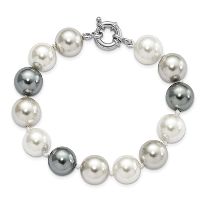 7.5 Inch Majestik Sterling Silver Rhodium-Plated 12-13mm Multi-Color Imitation Shell Pearl Hand-Knotted Bracelet