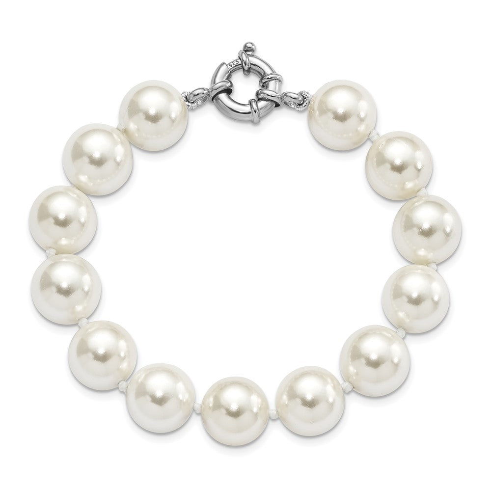 Sterling Silver Majestik Rhodium-Plated 12-13mm White Imitation Shell Pearl Hand-Knotted Bracelet