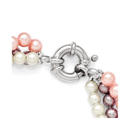 7.5 Inch Majestik Sterling Silver Rhodium-Plated 3Row 4-5mm White Pink Purple Imitation Shell Pearl Hand-Knotted Bracelet